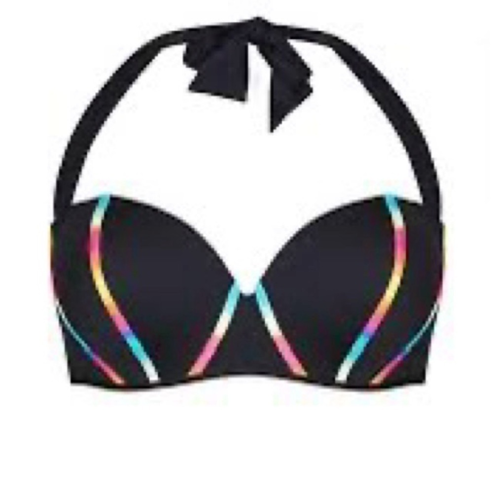 City Chic Black Neon Underwire Halter Bikini Top Swimwear Sz Large NWT